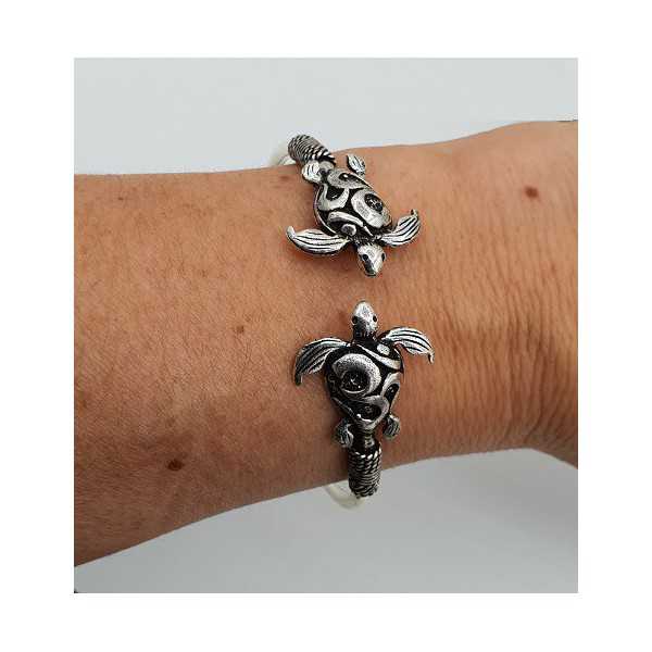 Silver bracelet / bangle with two turtles