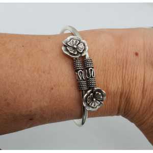 Silver bracelet / bangle with two flowers