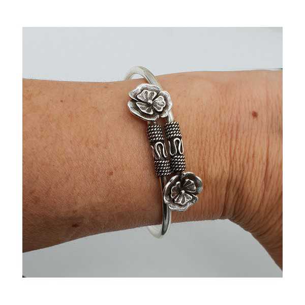 Silver bracelet / bangle with two flowers