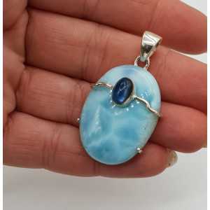 Silver pendant with Larimar and Kyanite