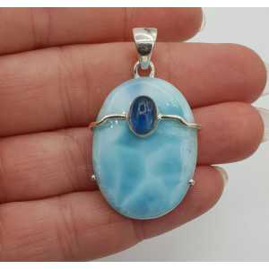 Silver pendant with Larimar and Kyanite