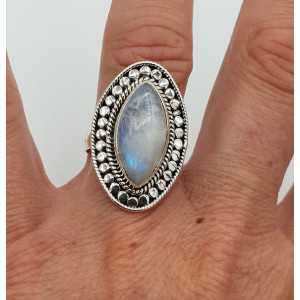 Silver ring set with marquise rainbow Moonstone 17.3 mm