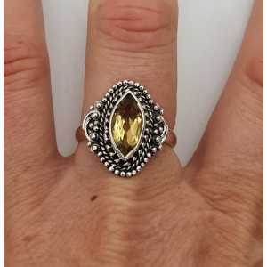 Silver ring set with marquise Citrine 18.5 mm