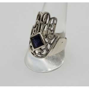 Silver Hamsa hand ring set with Ioliet 19.5 mm