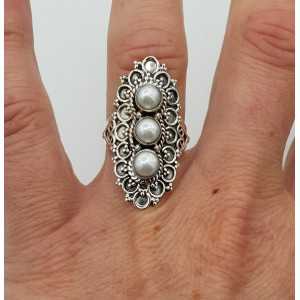 Silver ring set with Pearls 16.5 mm