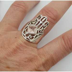 Zlveren Hamsa-hand ring-set mit Rosenquarz-19 mm