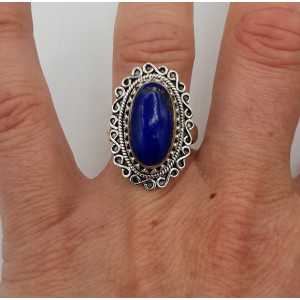 Silber ring mit ovalen Lapis Lazuli und geschnitzten Kopf 17.3 mm
