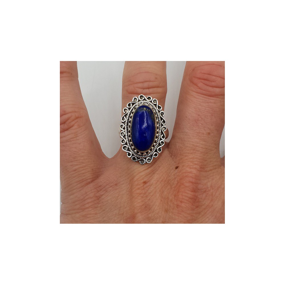 Silver ring with oval Lapis Lazuli and carved head 17.3 mm