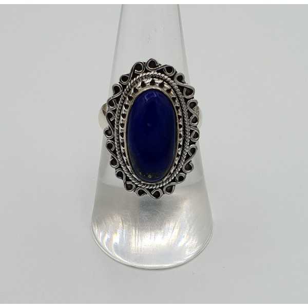 Silber ring mit ovalen Lapis Lazuli und geschnitzten Kopf 17.3 mm