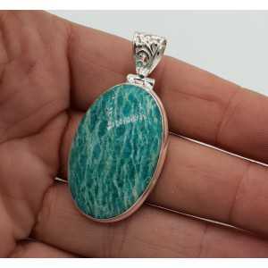 Silver pendant with oval Amazonite and edited parenthesis