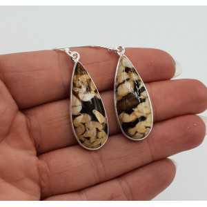 Silver earrings oval Peanut Wood Jasper
