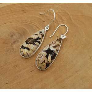 Zilveren oorbellen druppelvormige Peanut Wood Jaspis