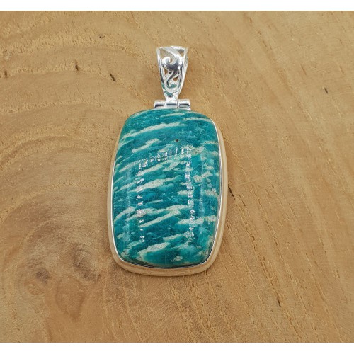 Zilveren hanger gezet met rechthoekige Amazoniet