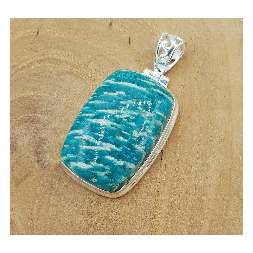 Zilveren hanger gezet met rechthoekige Amazoniet