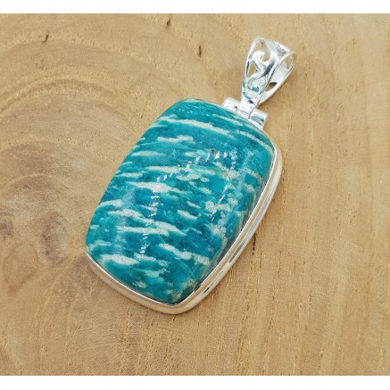 Zilveren hanger gezet met rechthoekige Amazoniet