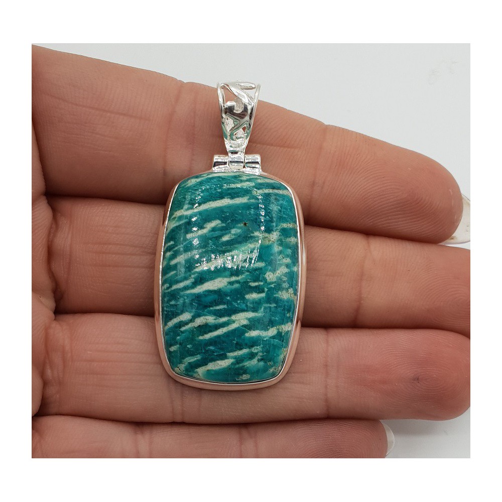 Zilveren hanger gezet met rechthoekige Amazoniet