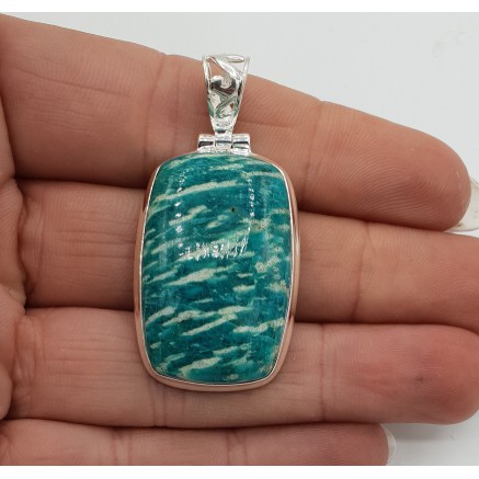 Zilveren hanger gezet met rechthoekige Amazoniet