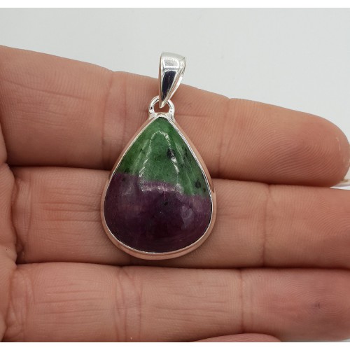 Zilveren edelsteen hanger met druppelvormige Robijn Zoisiet