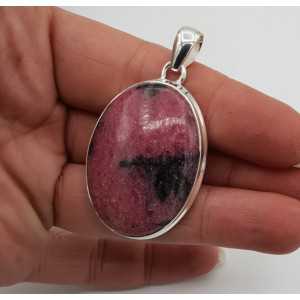 Silver pendant set with bede oval Rhodonite