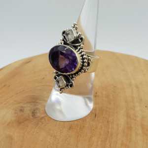 Silver ring set with Amethyst and Moonstone