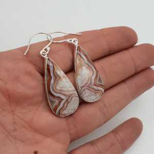 Silver earrings set with Laguna Lace Agate