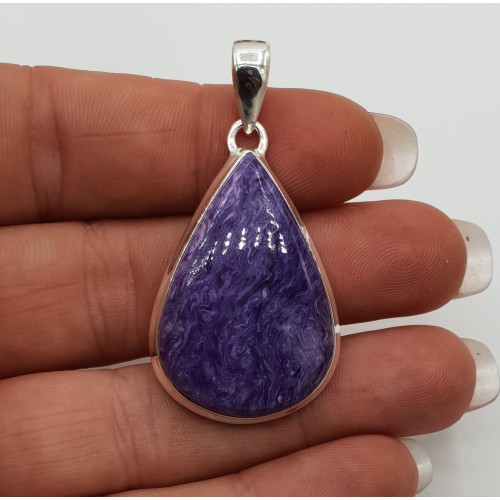 Zilveren hanger met druppelvormige cabochon Charoiet