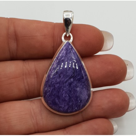 Zilveren hanger met druppelvormige cabochon Charoiet