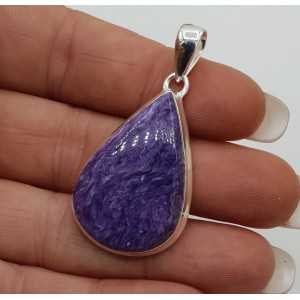 Silver pendant with drop-shaped cabochon Charoiet