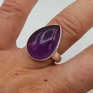 Silver ring set with oval cabochon Amethyst 17.5 mm