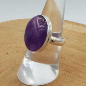 Silver ring set with oval cabochon Amethyst 17 mm