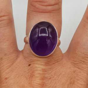 Silver ring set with oval cabochon Amethyst measure 18 mm