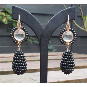 Gold plated earrings with rhinestone and drop of facet Onyxen