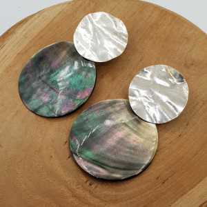 Silber-Ohrringe mit rundem Perlmutt-Anhänger (medium)