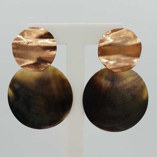 Rosé goud vergulde oorbellen met ronde Parelmoer hanger (medium)