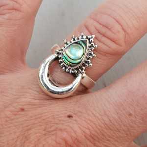 Silver moon ring set with Abalone shell 17.3 mm