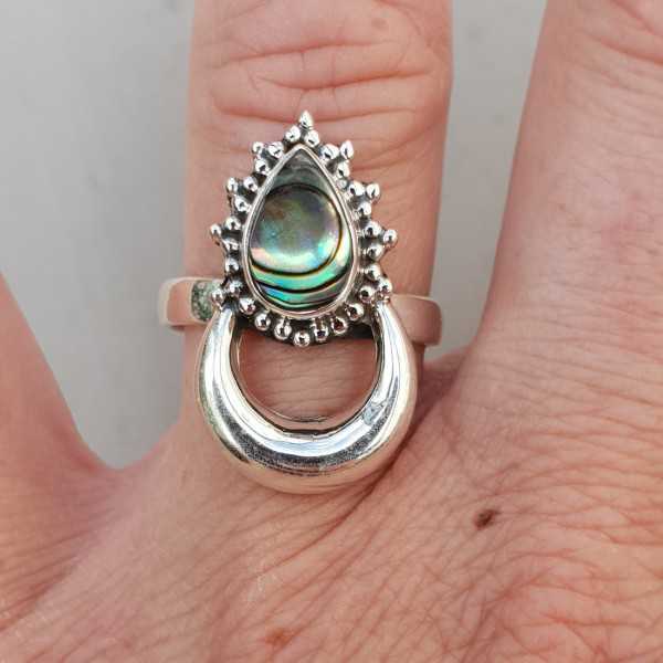 Zilveren maan ring gezet met Abalone schelp 17.3 mm