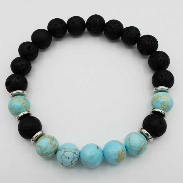 Stretch bracelet with Turquoise blue Sediment Jasper and black Lava stone
