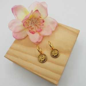 Gold-plated creoles with circular pendant with lotus