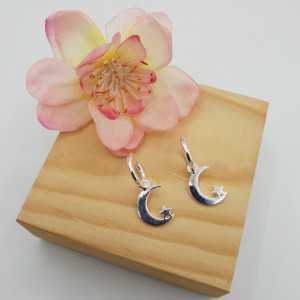 Silver creoles with moon and star pendant