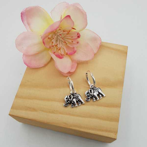 Silver creoles with elephant pendant