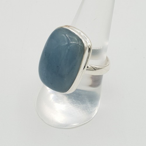 Zilveren ring gezet met rechthoekige Aquamarijn 17.3 mm