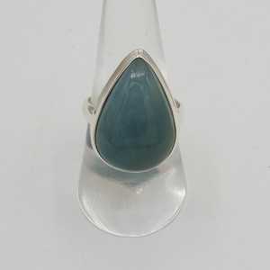 Silver ring set with oval cabochon Aquamarine 18.5 mm