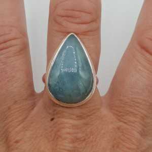 Silber ring set mit ovalen cabochon Aquamarine 18,5 mm