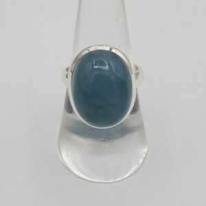 Silver ring set with oval cabochon Aquamarine 17.5 mm