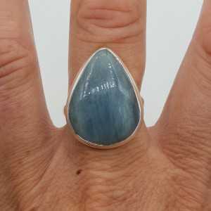 Silber ring besetzt mit Aquamarin-cabochon 18,5 mm