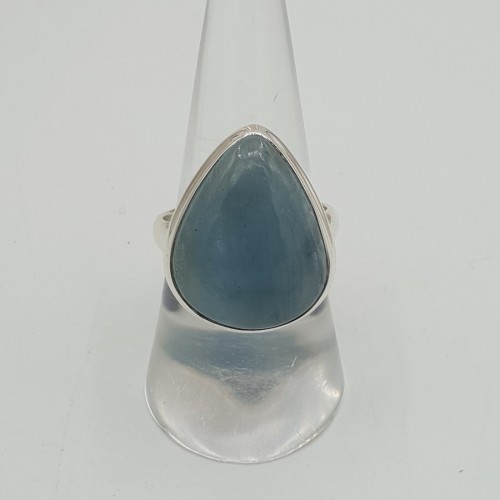 Zilveren ring gezet met cabochon Aquamarijn 18.5 mm