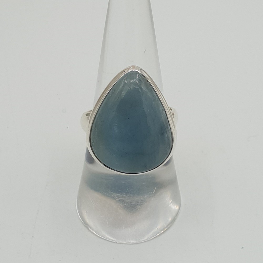 Silber ring besetzt mit Aquamarin-cabochon 18,5 mm