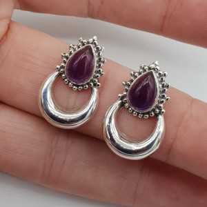 Silver moon oorknoppen set with Amethyst
