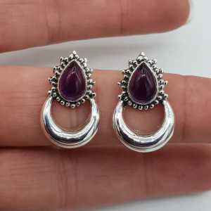 Silver moon oorknoppen set with Amethyst