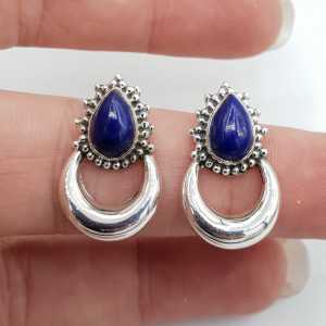 Silver moon oorknoppen set with Lapis Lazuli